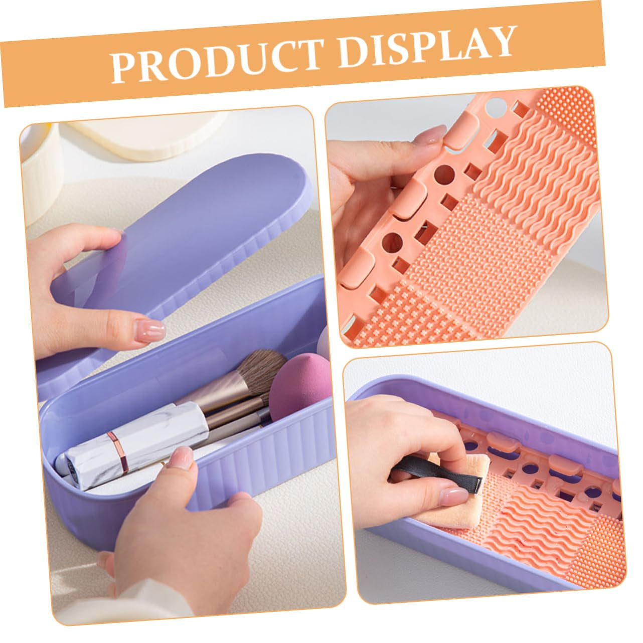 Box Makeup Organizer Makeup Brush Cleaning Mat Makeup Brush Cup Purple Cosmetic Brush Cleaner Pp